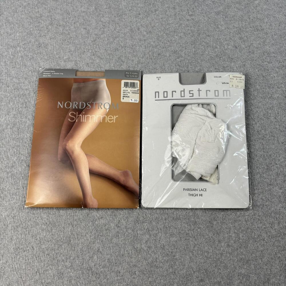 Nordstrom Shimmer Pantyhose Lace Thigh Hi Womens B Tan White Sheer Supportive